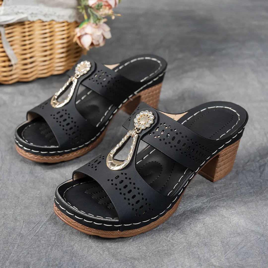 Justine Comfort Rhinestones Heel Sandals