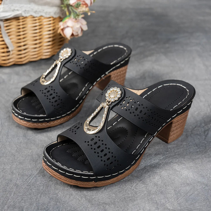 Justine Comfort Rhinestones Heel Sandals