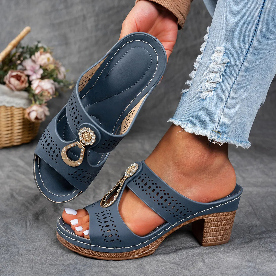 Justine Comfort Rhinestones Heel Sandals