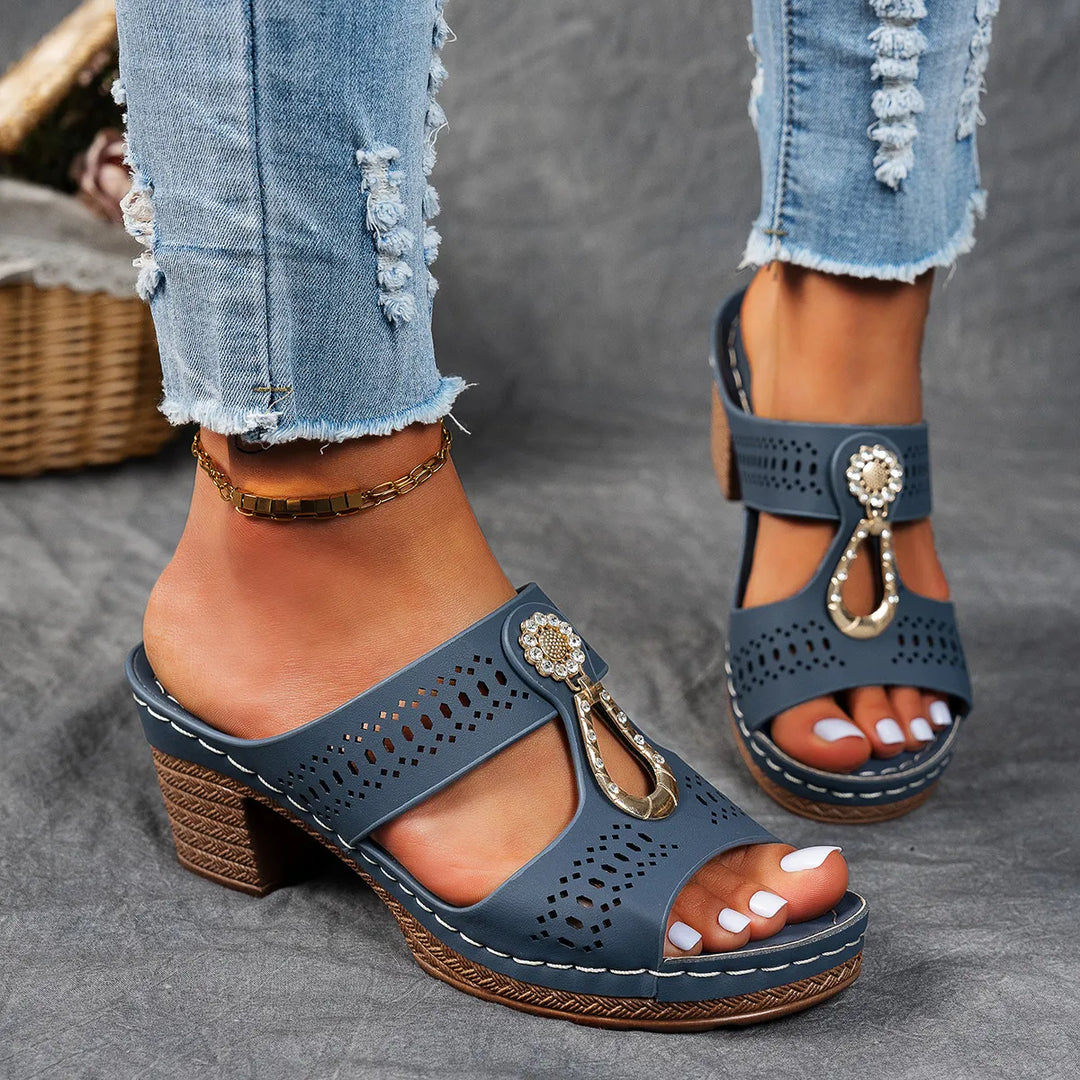 Justine Comfort Rhinestones Heel Sandals