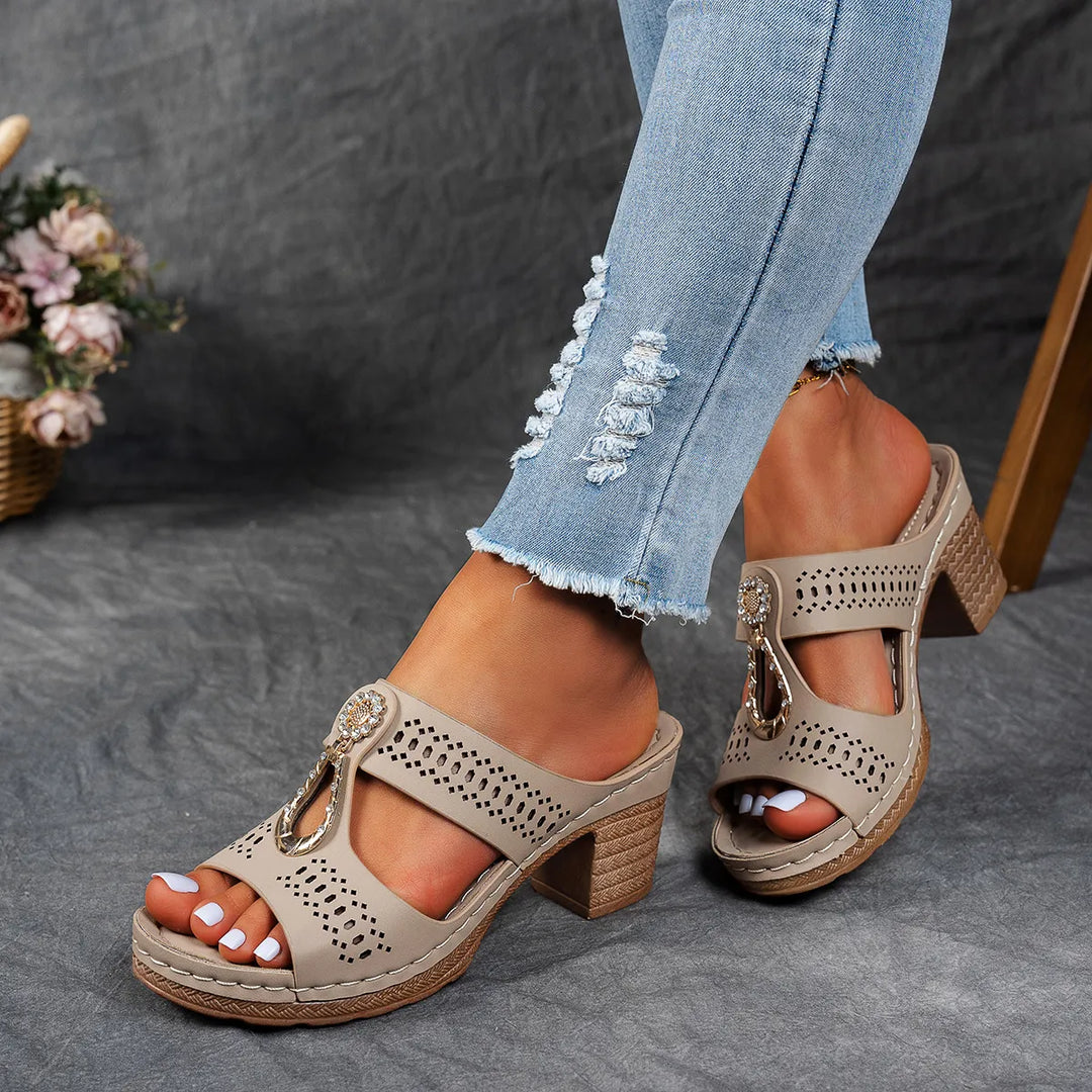 Justine Comfort Rhinestones Heel Sandals