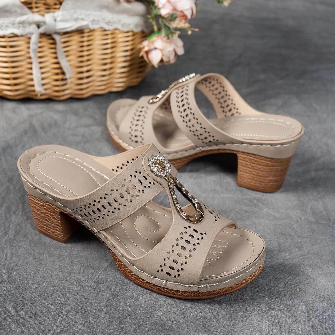 Justine Comfort Rhinestones Heel Sandals