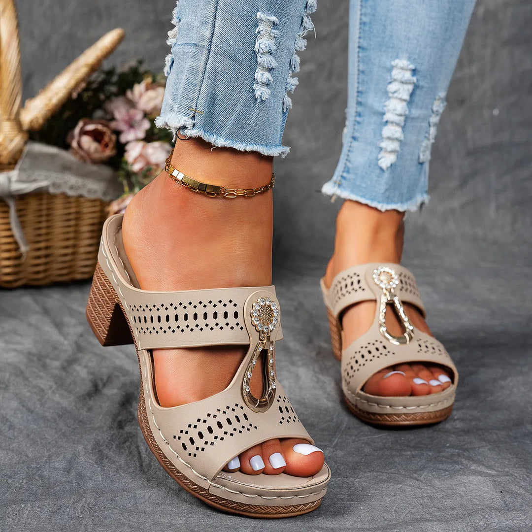 Justine Comfort Rhinestones Heel Sandals