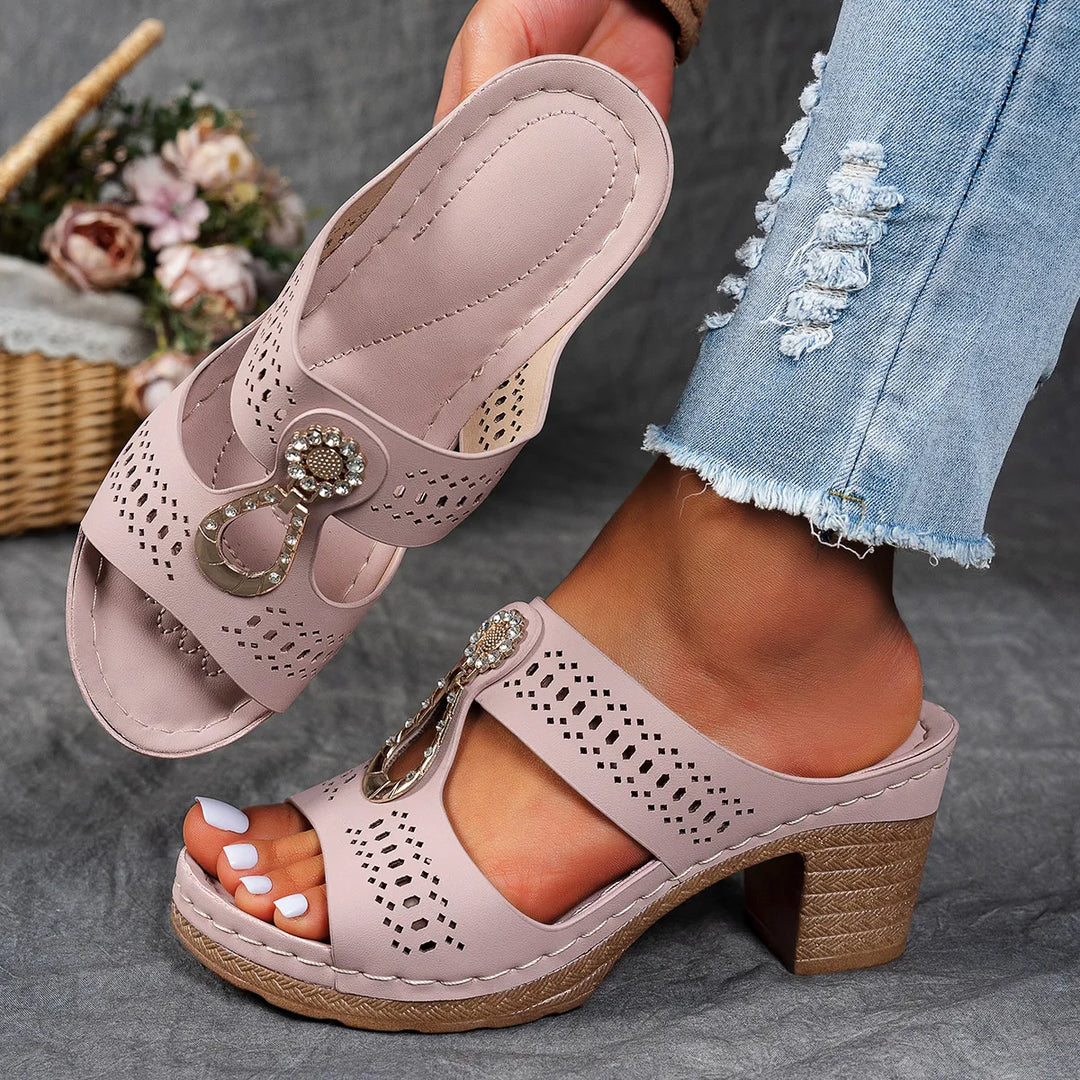 Justine Comfort Rhinestones Heel Sandals