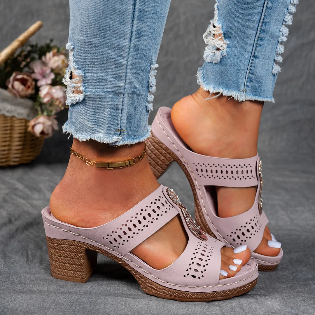 Justine Comfort Rhinestones Heel Sandals