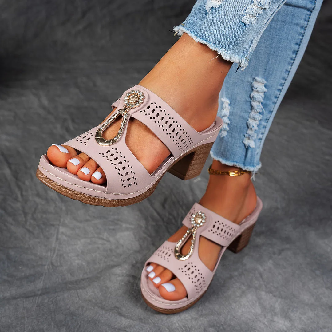 Justine Comfort Rhinestones Heel Sandals