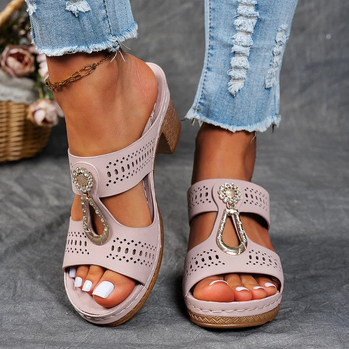 Justine Comfort Rhinestones Heel Sandals