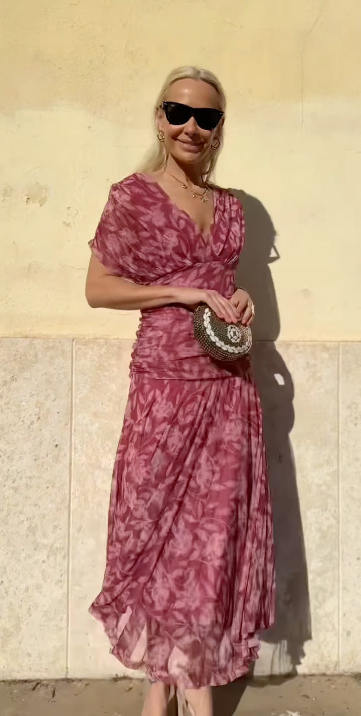 Gianna™ | Off-Shoulder V-Neck Printed Dress
