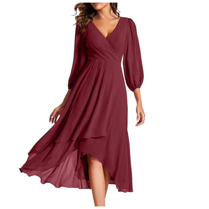 Isabella | Elegant dress with V-neck and asymmetrical hem