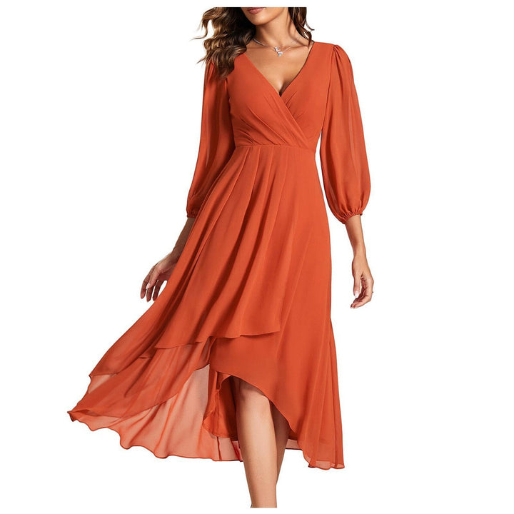 Isabella | Elegant dress with V-neck and asymmetrical hem