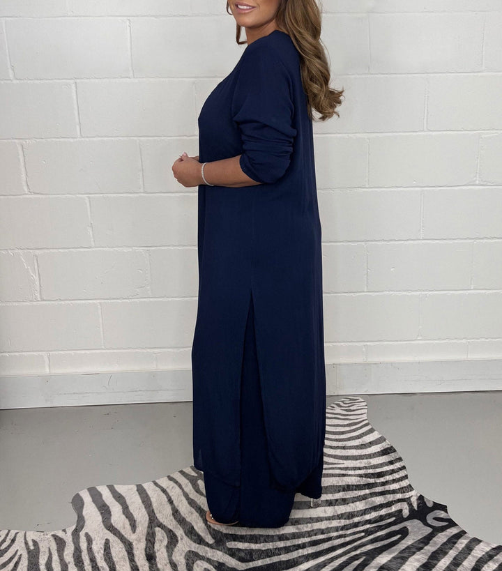 Daniela - V-Neck Slit Casual Two-Piece Set
