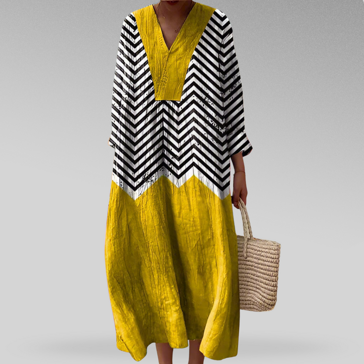 Marissa – Women's Maxi Dress with Graphic Contrast Design