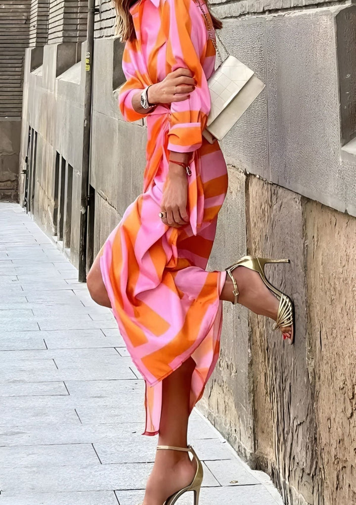 Olivia – Printed Shirt Dress with Waist-Cinching Design