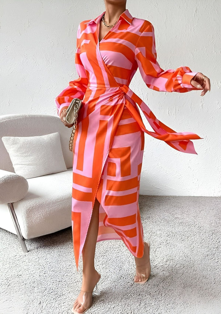 Olivia – Printed Shirt Dress with Waist-Cinching Design