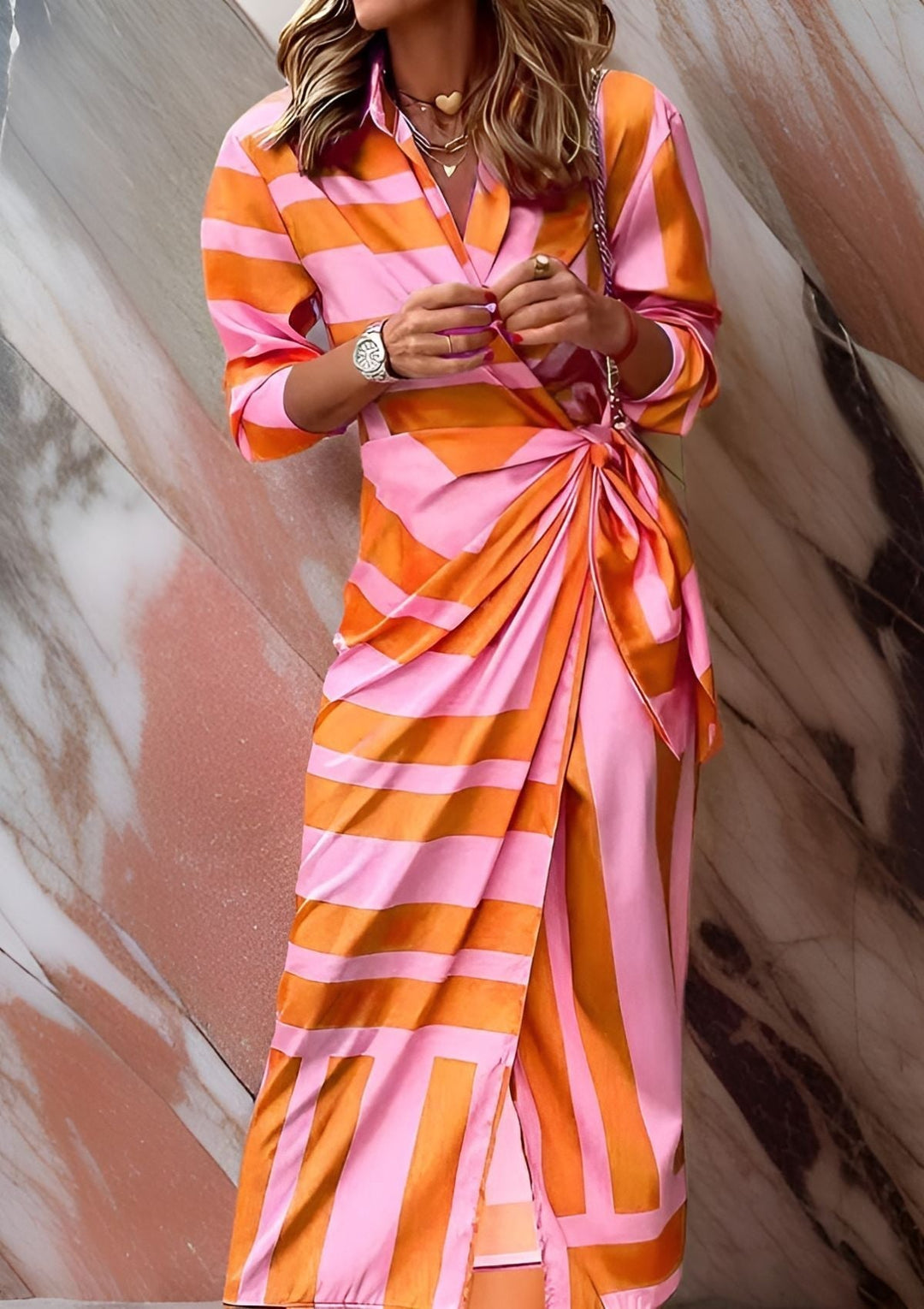 Olivia – Printed Shirt Dress with Waist-Cinching Design