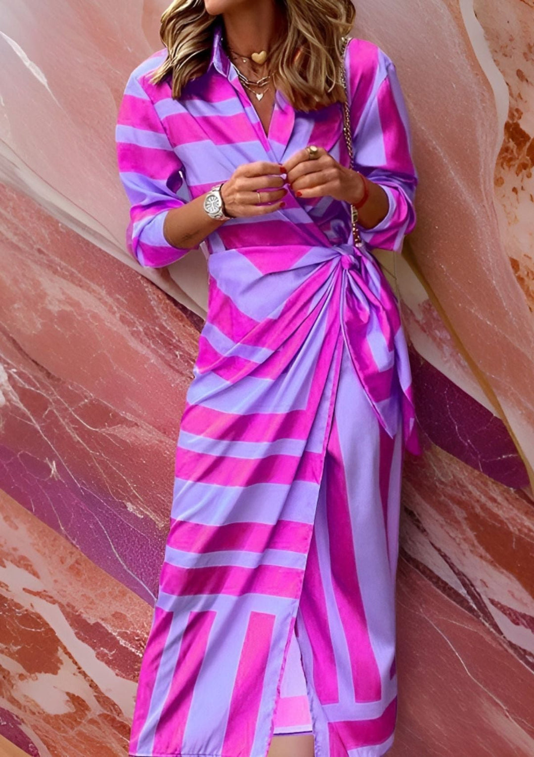 Olivia – Printed Shirt Dress with Waist-Cinching Design