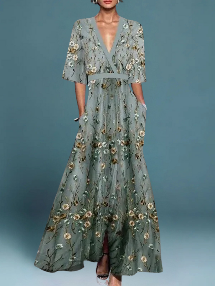 Hazel - Chic V-Neck Boho Dress with Belt