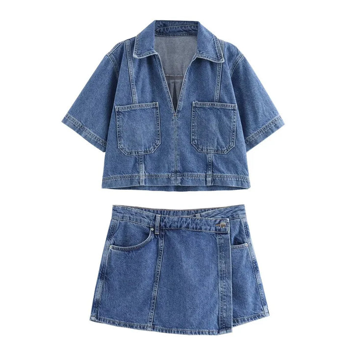 Jeanina® | Denim Set with V-Neck Design