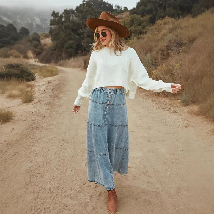 Gaiai Boho Maxi Denim Skirt