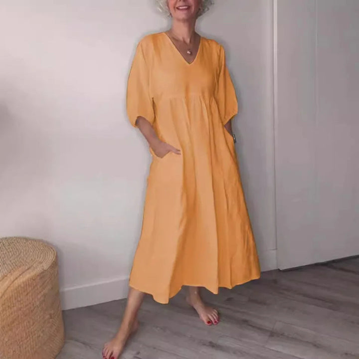 Allie ™ | Casual V-Neck Midi Dress with Pockets