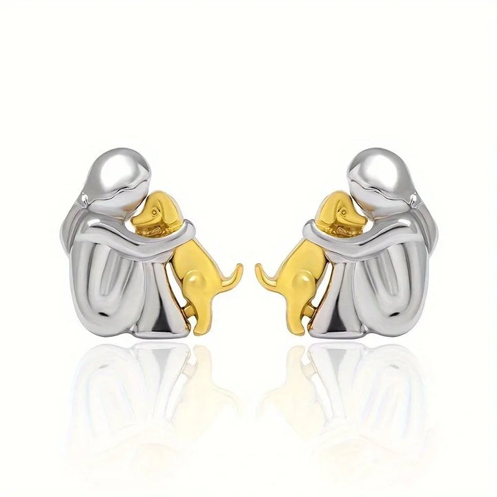 Two-Toned Earrings with a Hug in Silver and Gold in Rosendal