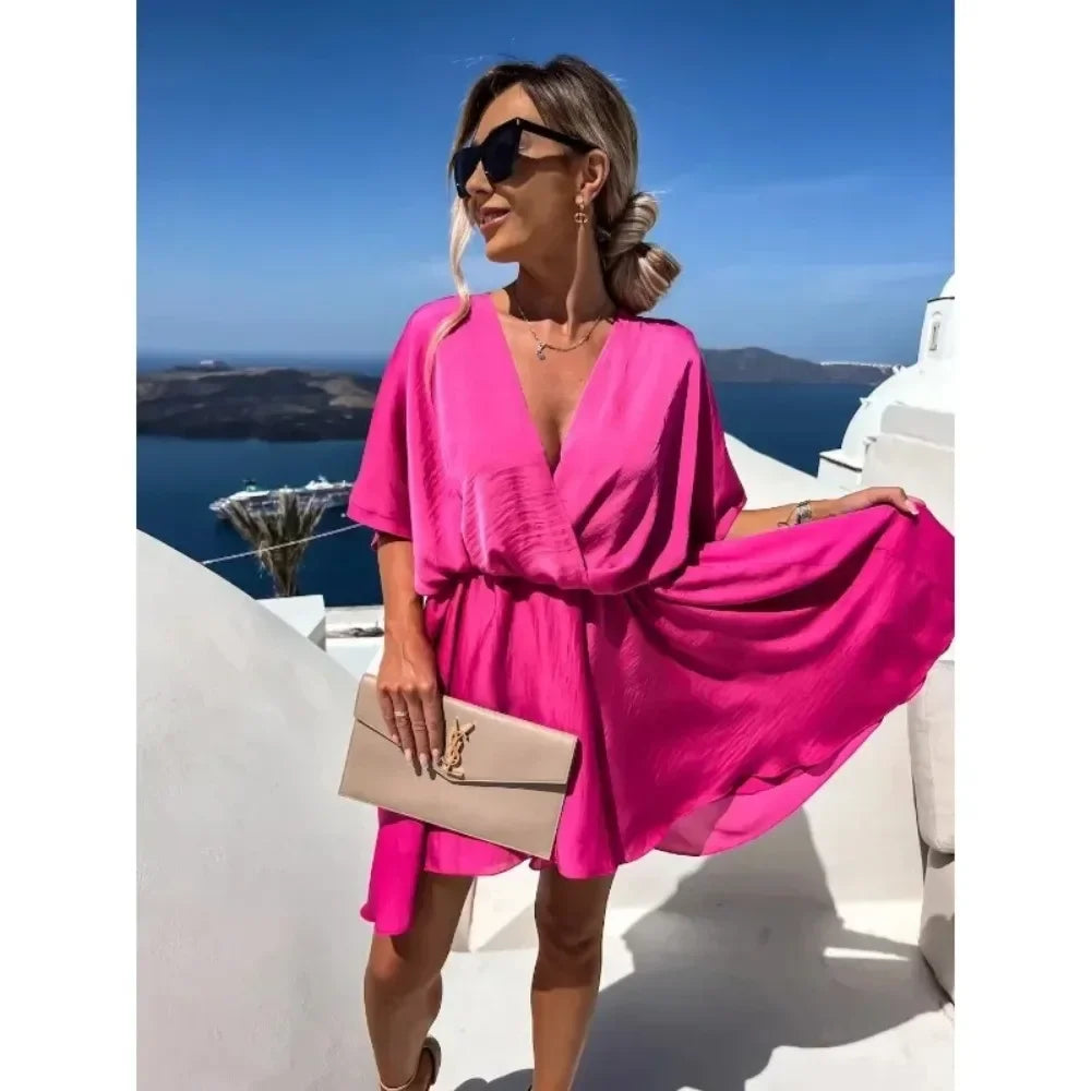 Livia V-neck Loose Satin Dress