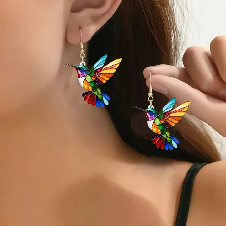 Decorative Hanging Hummingbird Earrings in Rosendal