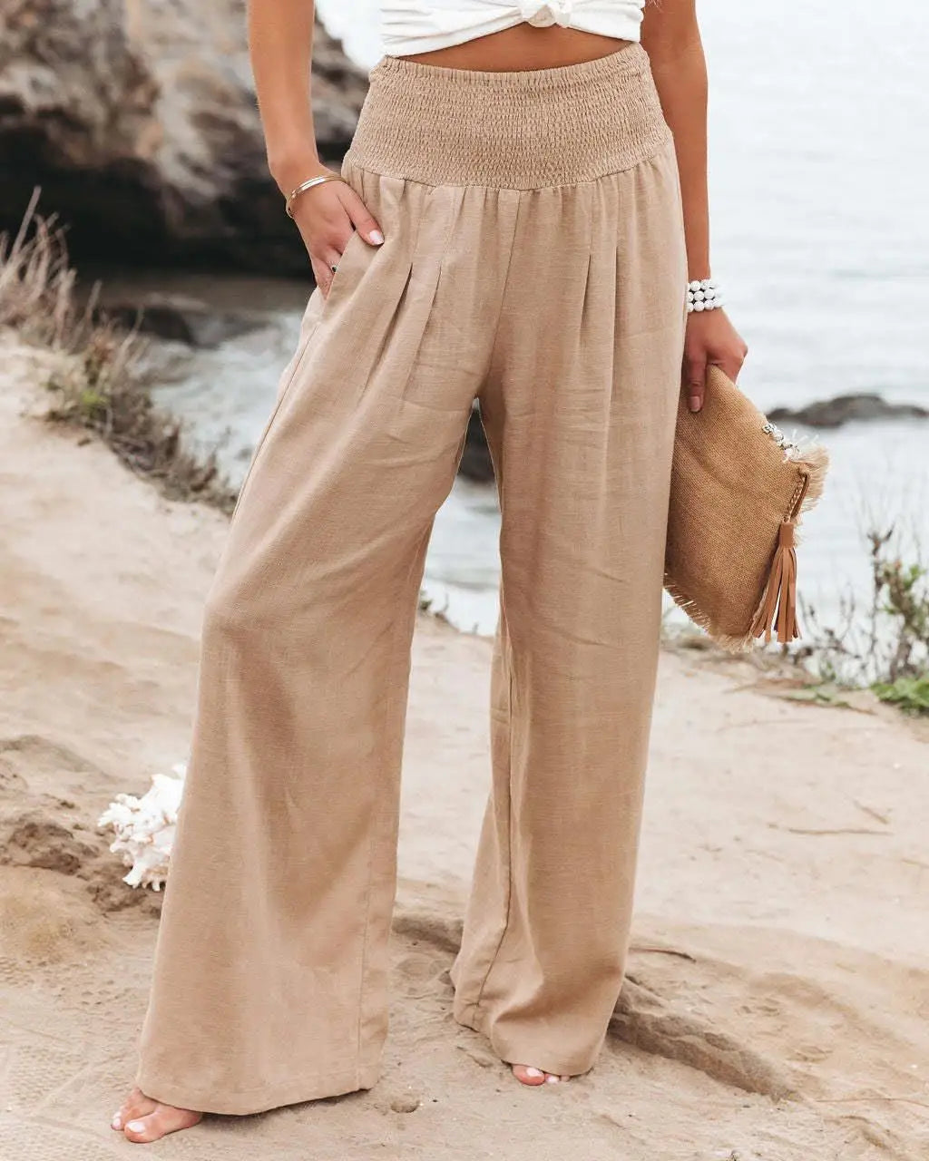 RINA™ | Smocked Waist Linen Pants - Comfortable with Every Step