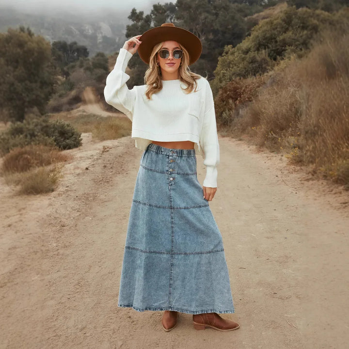 Gaiai Boho Maxi Denim Skirt