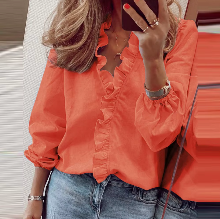 Maisie | Long Sleeve Blouse with Ruffled V-Neck
