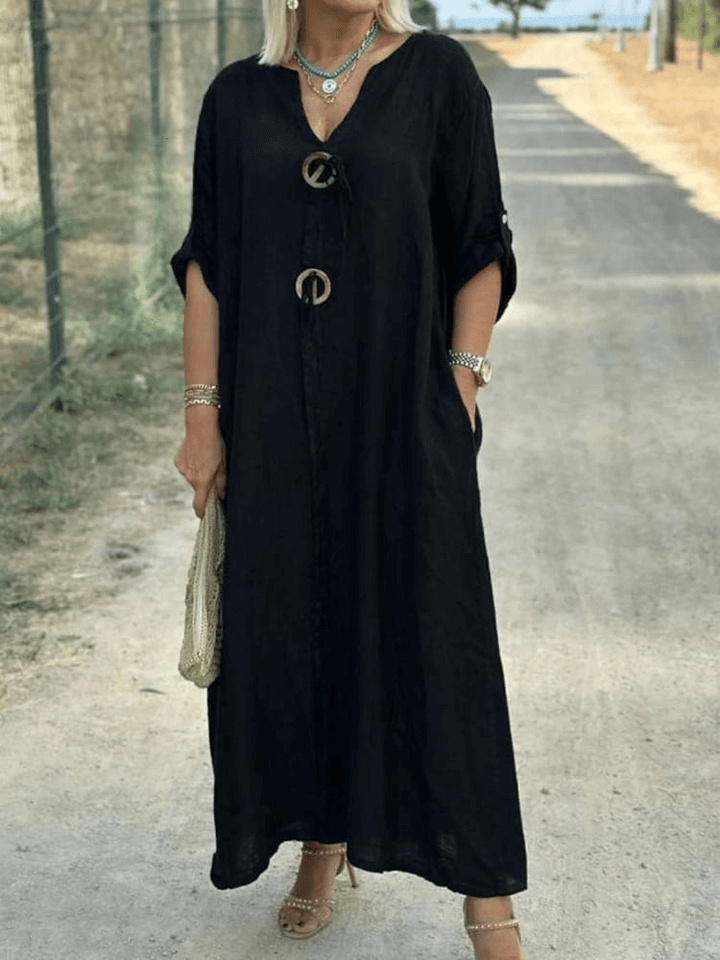 Serenity V-Neck Cotton Linen Dress