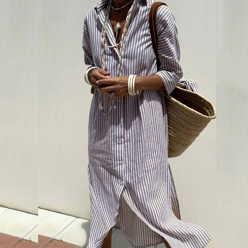 Cerys - Chic Striped Shirt Dress