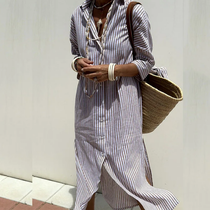 Cerys - Chic Striped Shirt Dress