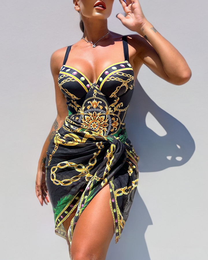 Marie | One-Piece Push-Up Swimsuit with Beach Skirt