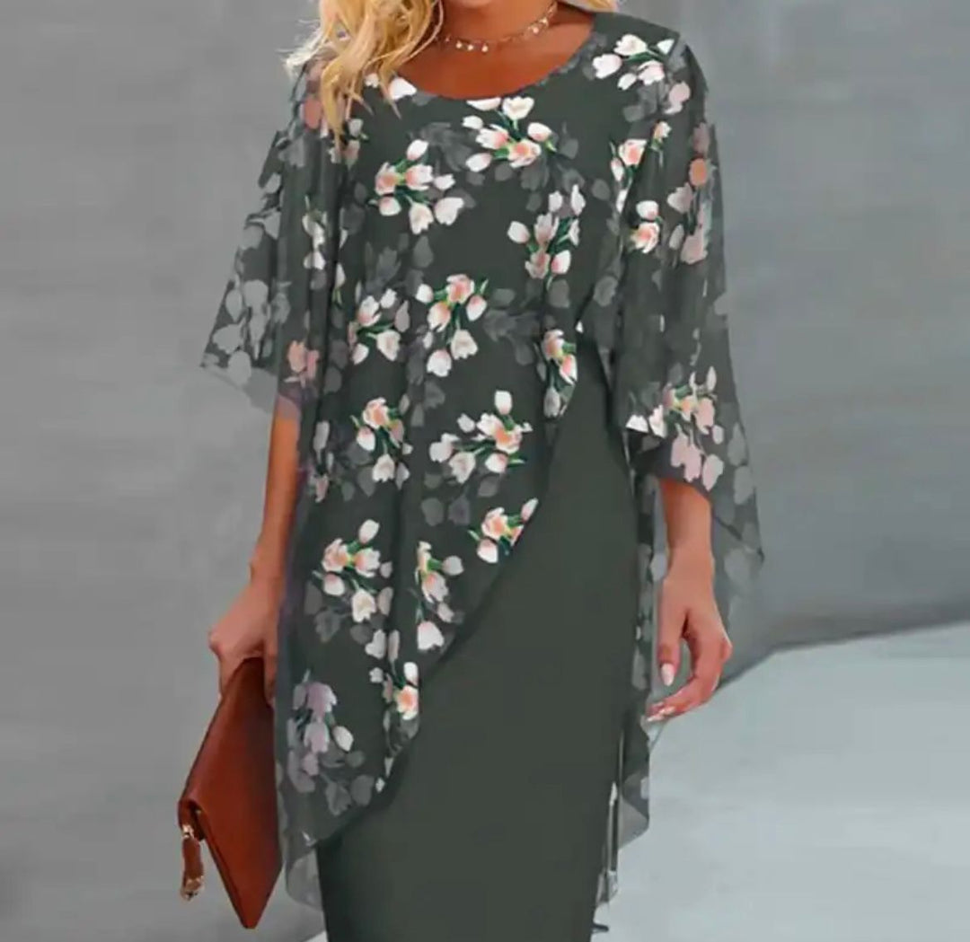 Laurel | Sheer Floral Capelet Dress