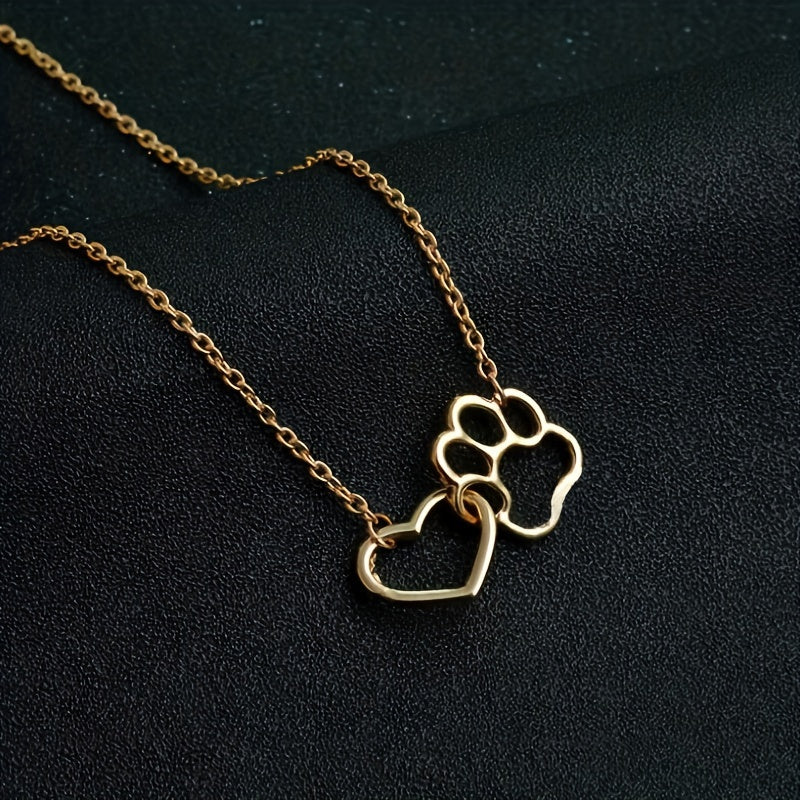 Heart & Paw Necklace in Gold Look at Rosendal