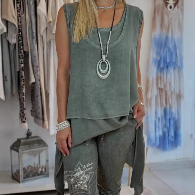Sheila Set: Sleeveless Top and Printed Trousers