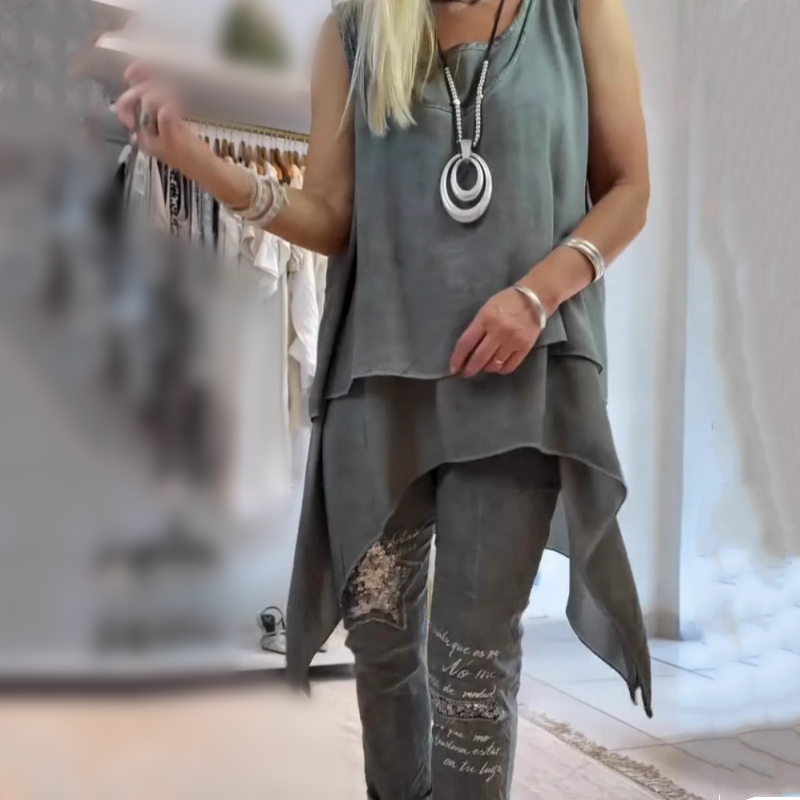Sheila Set: Sleeveless Top and Printed Trousers