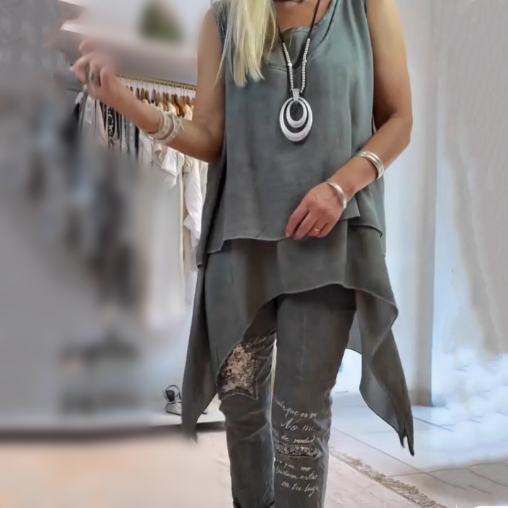 Sheila Set: Sleeveless Top and Printed Trousers