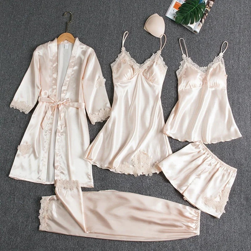 Ice Silk - 5-Piece Nightgown Set