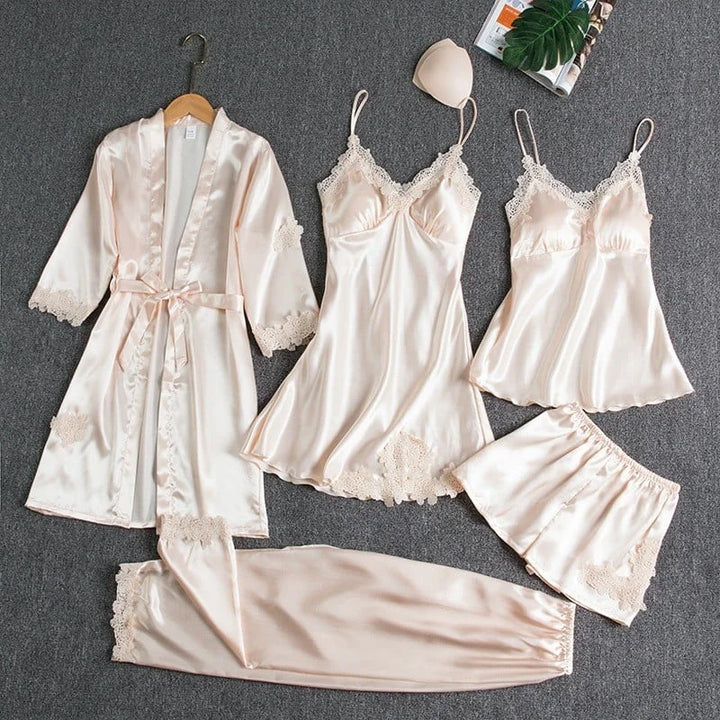 Ice Silk - 5-Piece Nightgown Set