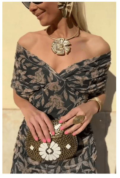 Gianna™ | Off-Shoulder V-Neck Printed Dress