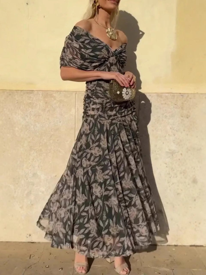 Gianna™ | Off-Shoulder V-Neck Printed Dress