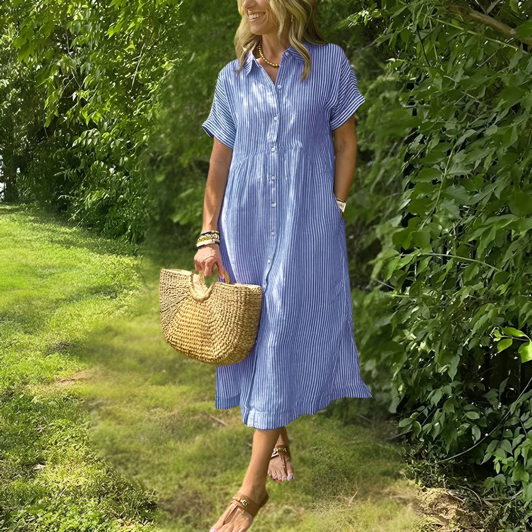 Fioria™ Flattering Striped Shirtdress