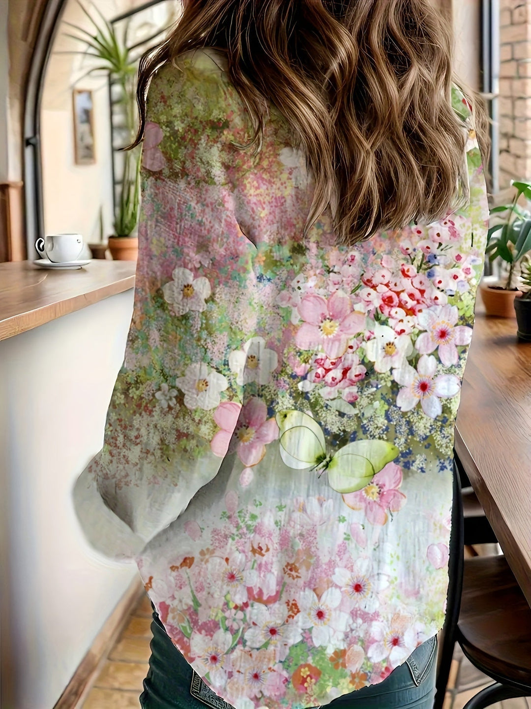 Naomi™ | Long Sleeve Collared Shirt with Floral Print