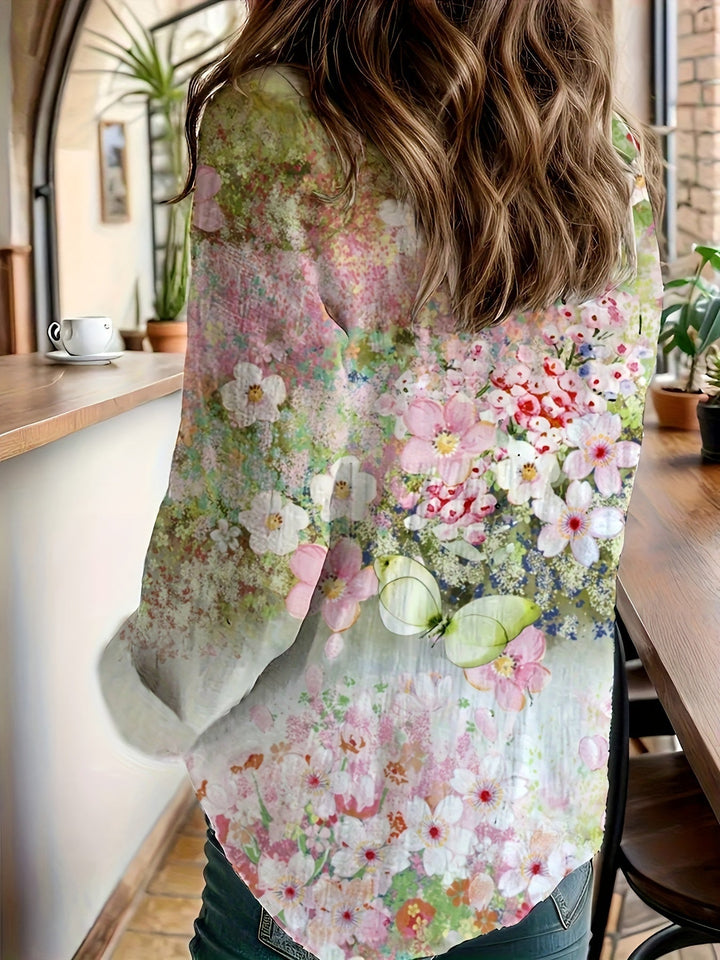Naomi™ | Long Sleeve Collared Shirt with Floral Print