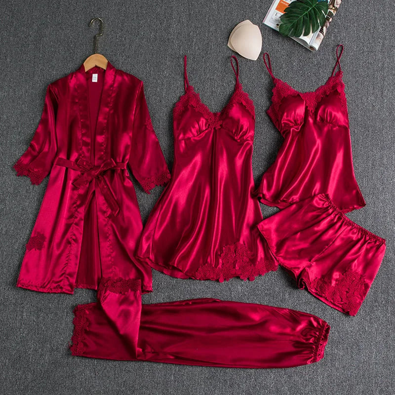 Ice Silk - 5-Piece Nightgown Set