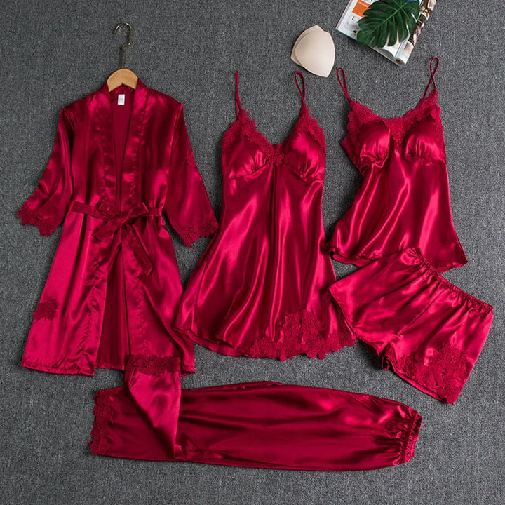 Ice Silk - 5-Piece Nightgown Set