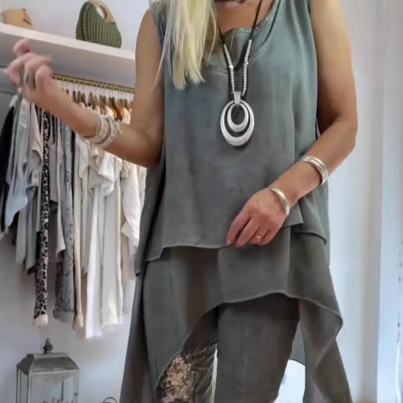 Sheila Set: Sleeveless Top and Printed Trousers