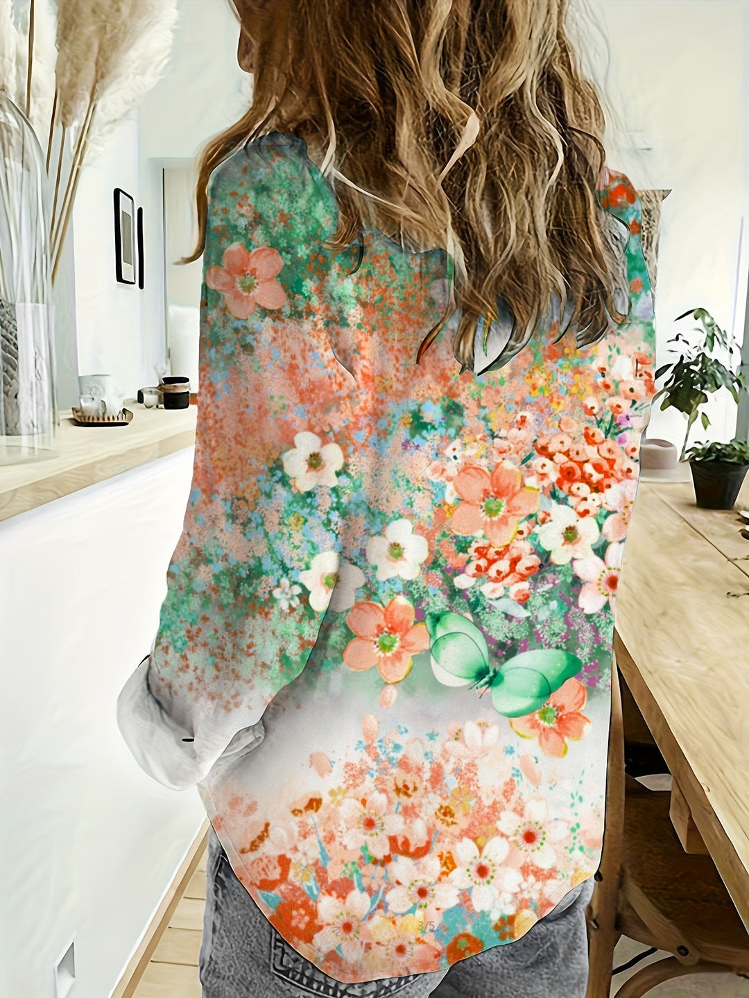 Naomi™ | Long Sleeve Collared Shirt with Floral Print
